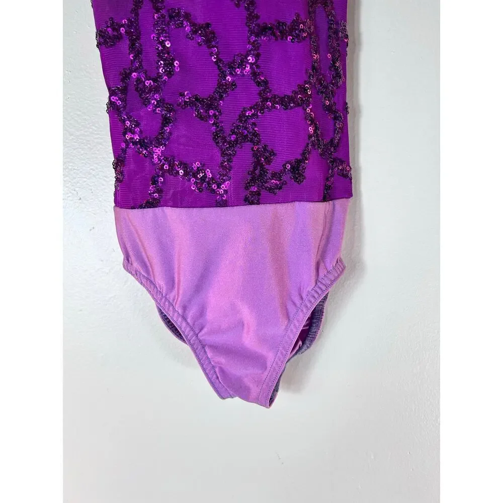A WISH COME TRUE Girl’s Purple Sequined Dance Leotard / Size: SC 6/6X